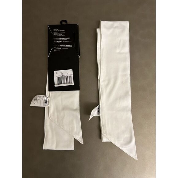 Nike Swoosh Dri-Fit Running White w/Black Swoosh Head Tie Headbands Set Of 2 - Picture 2 of 2